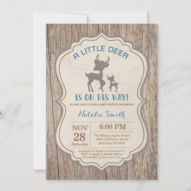 Niño de invitaciones a Baby Shower de ciervos ruso (Anverso)