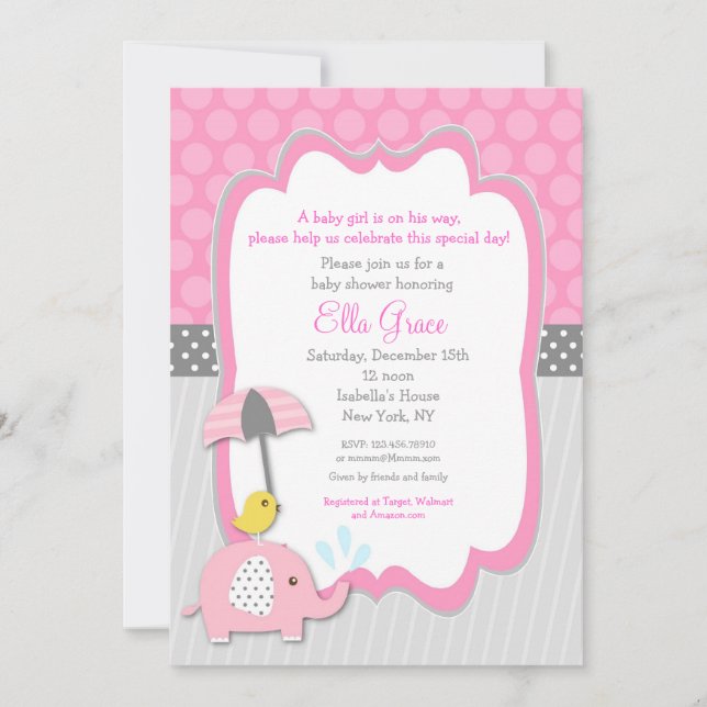Niño de invitaciones a la ducha para bebés elefant (Anverso)
