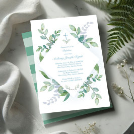 Niño de invitaciones al bautismo de verde