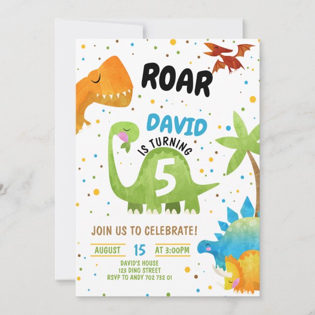 Niño de invitaciones al cumpleaños de los dinosaur (Anverso)