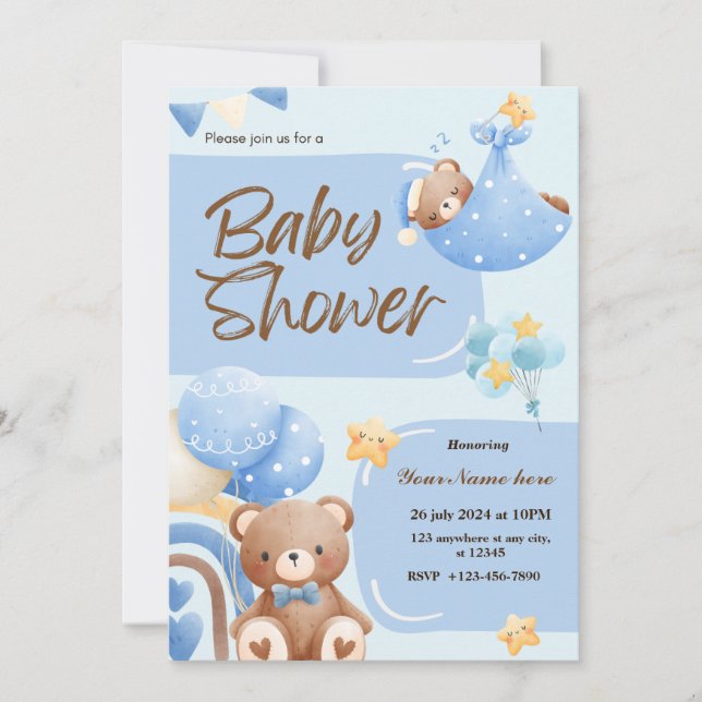 Niño de invitaciones Baby Shower de oso súper lind (Anverso)