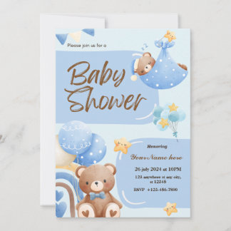 Niño de invitaciones Baby Shower de oso súper lind