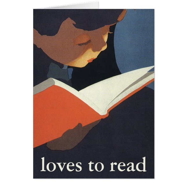 Niño de la época leyendo un libro de la biblioteca (Frente)