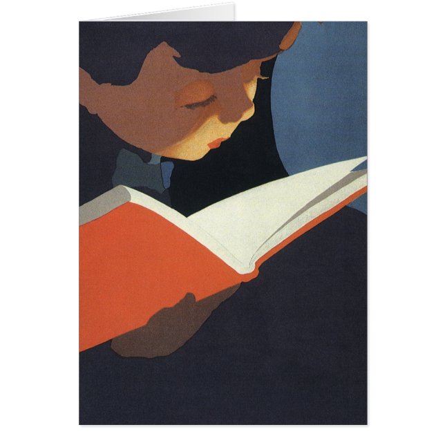 Niño de la época leyendo un libro de la biblioteca (Frente)