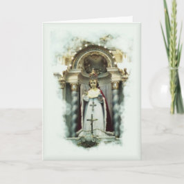 Niño de la tarjeta de felicitación católica de