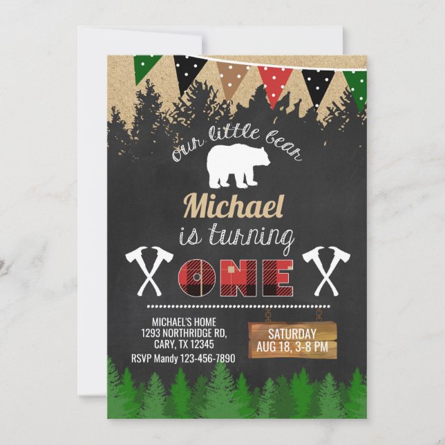 Niño de Lumberjack primera invitación de cumpleaño (Anverso)