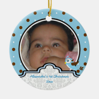 Niño del punto Polka primer ornamento de fotos de