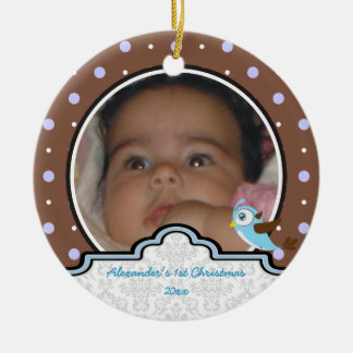Niño del punto Polka primer ornamento de fotos de