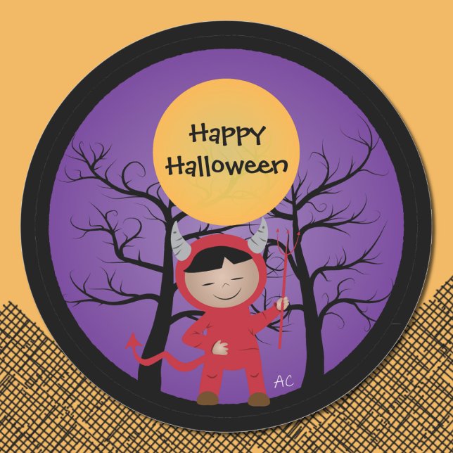 Niño disfrazado de diablo feliz Pegatina de Hallow (Subido por el creador)