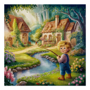 Niño dorado por el Poster brillante de la pintura