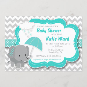 Niño elefante Baby Shower invitación azul Verde az