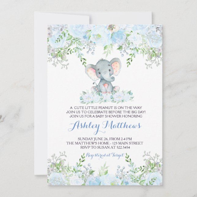 niño elefante bebé invitaciones a la ducha (Anverso)