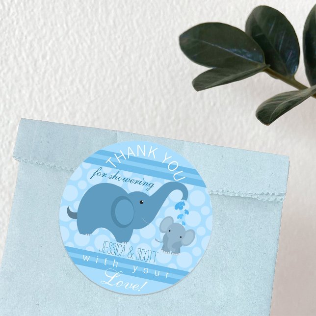 Niño elefante Pegatina Baby Shower (Boy Baby Elephant Baby Shower Sticker)