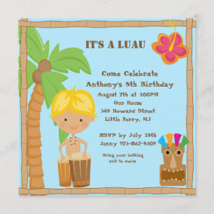 Niño en la invitación de cumpleaños de Bongo Luau 