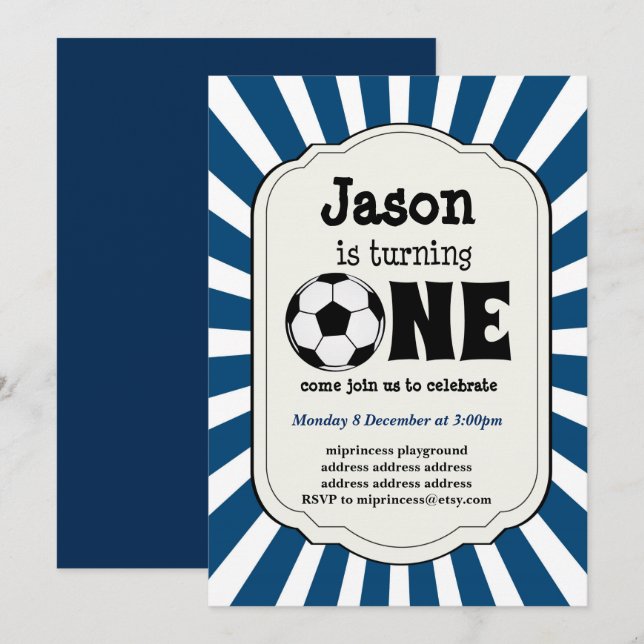 niño haciendo una invitación a una pelota de fútbo (Anverso / Reverso)