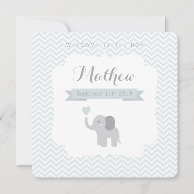 Niño Invitación Elefante Corazón Chevron (Anverso)