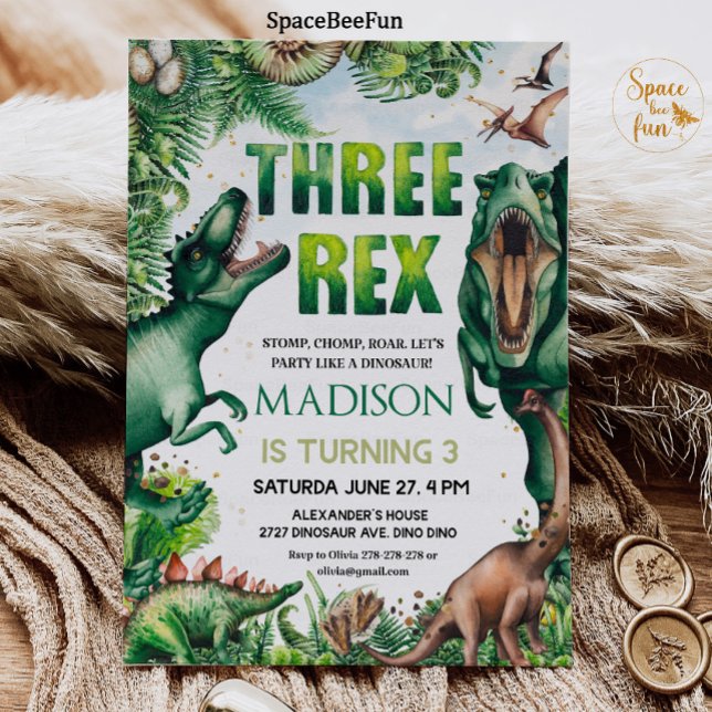 Niño Invitación Tres Dinosaurio Rex (Subido por el creador)
