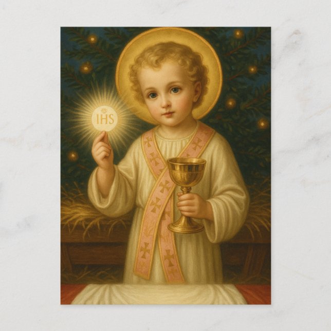 Niño Jesús con Navidades Eucaristía Tarjeta Santa (Anverso)
