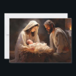 Niño Jesús María José Natividad Feliz Navidad<br><div class="desc">Tarjeta de saludo de vacaciones de navidades con una pintura de la escena de la Natividad con Mary,  Joseph y el Niño Jesús. Personalizado en la parte posterior con su nombre. Comuníquese conmigo para obtener ayuda con su personalización o para solicitar productos adicionales de correspondencias o coordinación de Zazzle.</div>