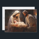 Niño Jesús María José Natividad Feliz Navidad<br><div class="desc">Tarjeta de saludo de vacaciones de navidades con una pintura de la escena de la Natividad con Mary,  Joseph y el Niño Jesús. Personalizado en la parte posterior con su nombre. Comuníquese conmigo para obtener ayuda con su personalización o para solicitar productos adicionales de correspondencias o coordinación de Zazzle.</div>