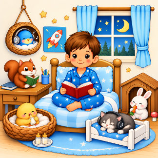 Niño Lindo Leyendo | Póster de Guardería de Animal