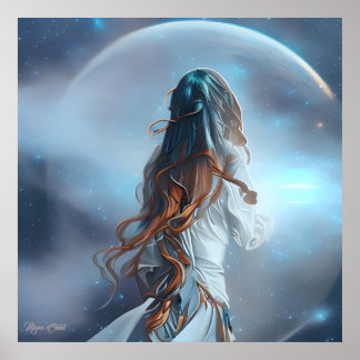 Niño Luna Arte Digital de Fantasía Impreso en AI R