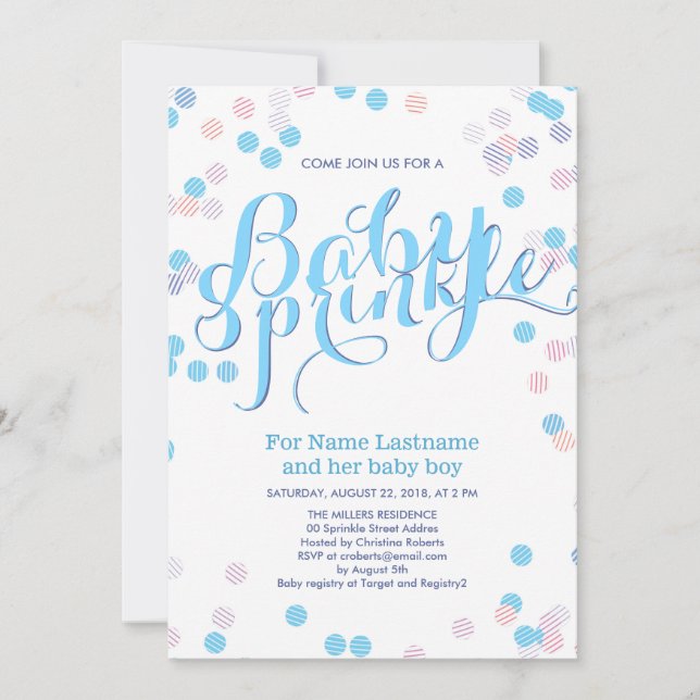 Niño moderno de color azul con invitación a rociar (Anverso)