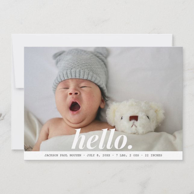 Niño moderno Gray Hola Anuncio de nacimiento (Anverso)