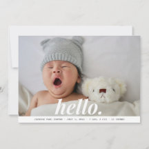 Niño moderno Gray Hola Anuncio de nacimiento