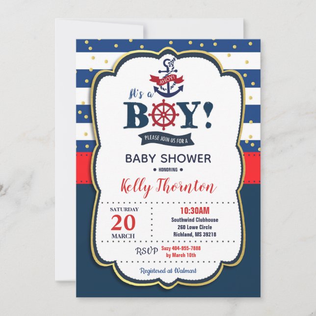 Niño Náutico de invitaciones a Baby Shower (Anverso)