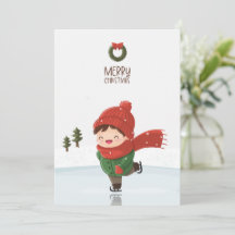 Niño patinando sobre hielo en Navidad