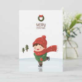 Niño patinando sobre hielo en Navidad