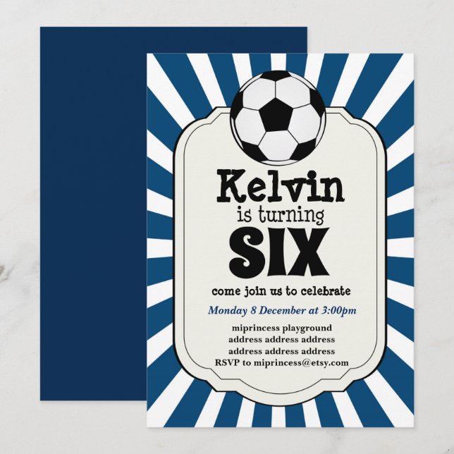 niño que vuelve a la invitación de SIX Soccer Ball (Anverso / Reverso)