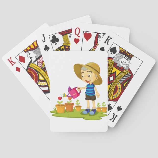 Niño Regando Plantas Jugando Cartas (Reverso)