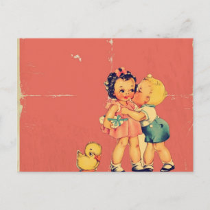 Niño retro del vintage del kitsch de la tarjeta