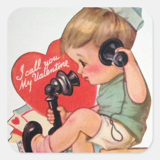 Niño retro vintage Valentine pegatina (Anverso)