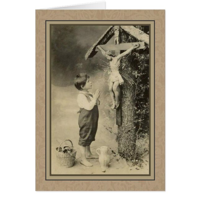 Niño rezando a Jesús en la cruz (Frente)