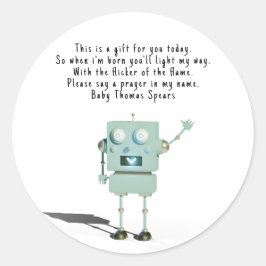 Niño robot. Etiqueta de vela de oración