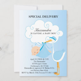 Niño Rosa: Invitación a Baby Shower de cigüeña