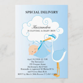 Niño Rosa: Invitación a Baby Shower de cigüeña