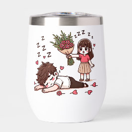 Niño somnoliento y Chica con flores