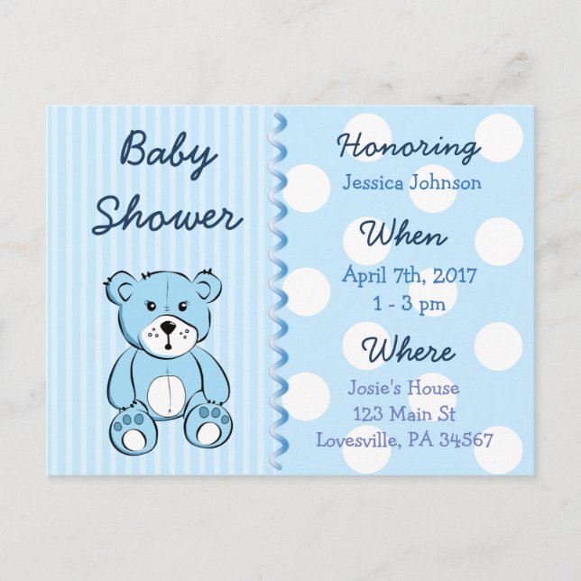 Niño Teddy Bear Invitación a Baby Shower (Anverso)