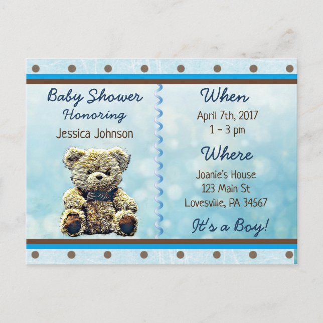 Niño Teddy Bear Invitación a Baby Shower (Anverso)