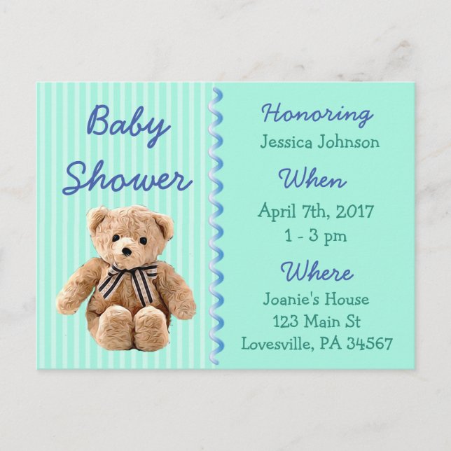 Niño Teddy Bear Invitación a Baby Shower (Anverso)