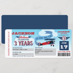 Niño, tercer cumpleaños, tarjeta de embarque, avió