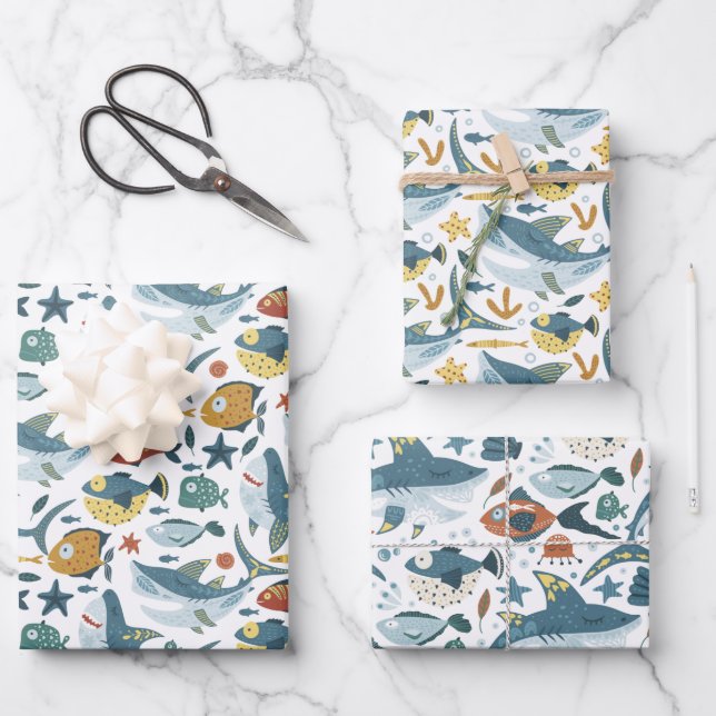 Niño tiburón envuelve hojas de papel de 3 (Anverso)