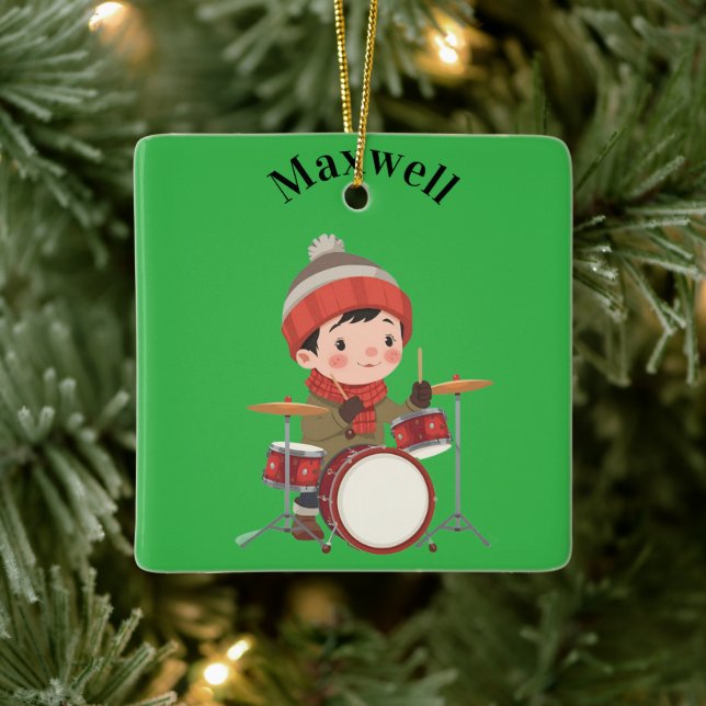 niño tocando tambores Adorno navideño (Árbol)