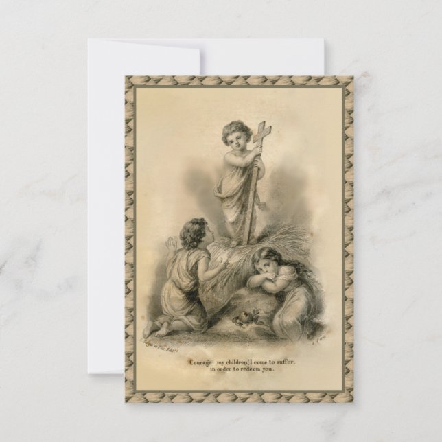 Niño Vintage Jesús Cruz Oración Santa Tarjeta (Anverso)