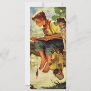 Niño vintage, niño pescando con su perro Mascota M