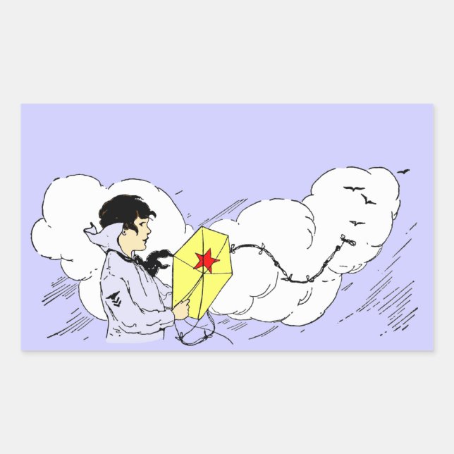 Niño volando un Pegatina de arte de cometas (Anverso)